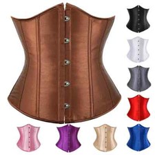 Sexy Womens Satin Underbust Corset Bustier Waist Training Cincher Lace Up Girdle