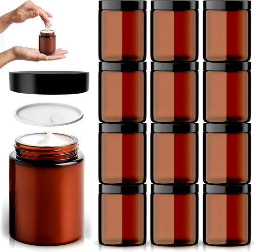 Amber glass cosmetic jars with - cosmetic,