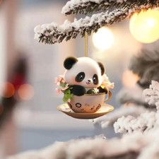 Cute Panda Bear Hanging Bag Charm Flower Kawaii Animal Gift Idea