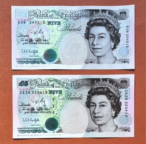 Old paper 5 pound notes - 2,