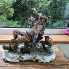 Very Large Heavy Vintage Capodimonte Sculpture Tramp Feeding Birds -Signed
