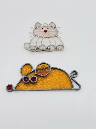 Vintage stained glass cat - glass,