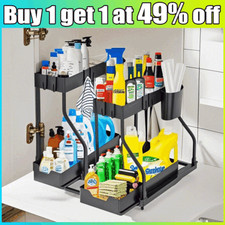 2 Tier Under Sink Storage Organiser Shelf Spice Rack Pull Out Drawer Kitchen