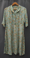 Hand made vintage 1940s? land girl tea dress green & orange flowers size 10