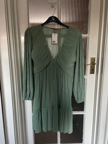 Pleated elegant green - pleated, dress