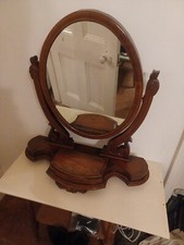 Victorian Edwardian Mahogany Oval Mirror For Dressing Table, Vanity Mirror 1900s