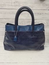 Clarks Blue Crocodile Effect Top Handle Handbag. Faux Leather Multi Pocket. PD