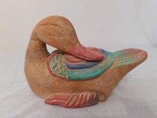 Vintage Small Wood Duck Figurine Hand Carved Painted Wooden Bird Figurine