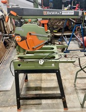 Versatile DeWalt DW125 radial arm saw. Single-phase with manufacturer’s stand.