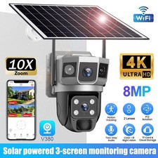 Solar Camera WiFi Wireless Solar Powered Security PTZ CCTV IP IR Outdoor 3lens