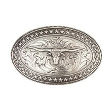 Bull Trophy Silver Plated Western Belt Buckle in Presentation Box