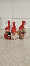 3 Vintage Holline Handcrafted Wooden Scandinavian Folk Art Xmas Tree Ornaments