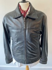 VINTAGE mens AviaTrix Black Leather Zip up Bomber Racing Jacket XL 44"