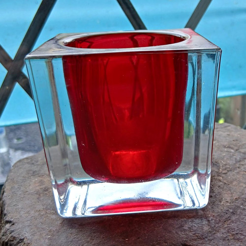 Square red clear - glass, tea