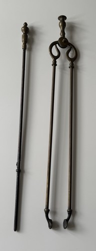 Antique brass fire tongs - brass,