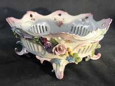 GOOD ANTIQUE DRESDEN RETICULATED PORCELAIN APPLIED FLOWER BOWL. C1890.