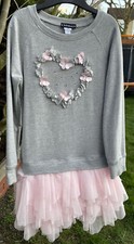 Kate Mack Grey/Pink Tunic Dress Heart Tulle Size 8 Years