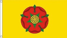 LANCASHIRE FLAG 5' x 3' New Red Rose on Yellow England English Lancaster County