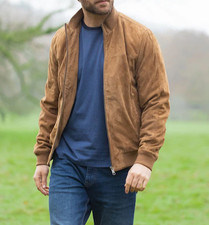 Brown suede leather jacket - leather, men