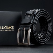 Genuine Leather LUCKACE Men's Braided Golf Belt Casual Alloy Buckle Gift for Him