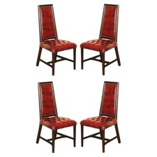 FOUR STUNNING VINTAGE OXBLOOD LEATHER HIGH BACK CHESTERFIELD DINING CHAIRS