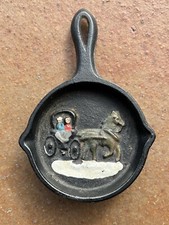 Vintage Painted Miniature Cast Iron Skillet Amish Carriage And Horse 3" across