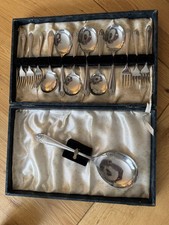 Vintage Dessert Cutlery Canteen Firth Staybrite Spoons+Forks+Serving Spoon+box