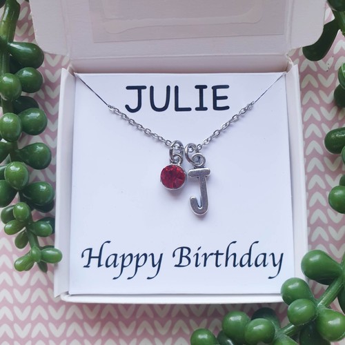 Birthstone necklace initial - birthstone,