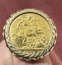 Antique 1913 Full Gold Sovereign Ring George V Perth Mint 9ct Mount 12.8g Men’s 