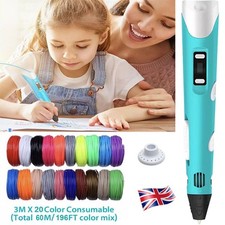 3D Printing Pen Set Doodle Printer Drawing 20 Colours PLA Filament Gift For Kids