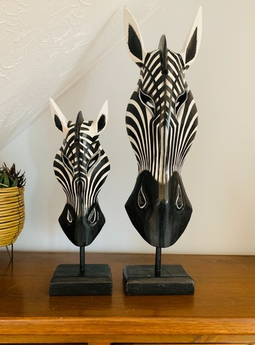 Wooden zebra mask plinth - mask,