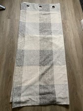 EYELET CHECK WOVEN Neutral Col *SINGLE CURTAIN* PANEL COTTON, Length 133 x 116cm