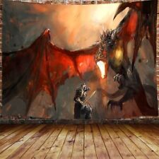 Knight Dragon Wall Art Extra Large Tapestry Wall Hanging Medieval Poster Fabric