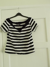 Hell Bunny Ladies Caitlin Top White with Black Strips Size 16
