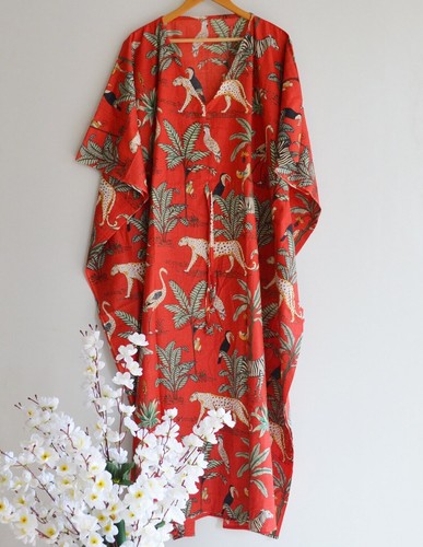 Indian red long animal print - red,