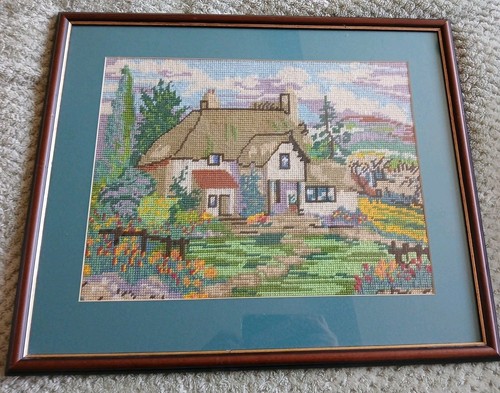 Tapestry cottage house scene - house,