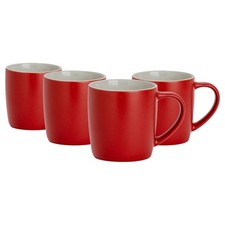 4x 350ml Matt Coloured Coffee Mugs Red Ceramic Tea Latte Cappuccino Cups Set