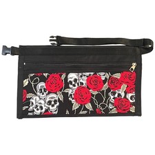 Skull & Red Rose Market Trader Money Belt Pouch Adjustable Strap notes & coins