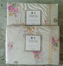 DORMA Rosewood (Cream) Ribbon Detail Cuffed Pillowcases - One Pair - BNIP