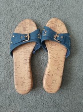 BNWT Tu Sainsbury's Denim & Cork Effect Mules Sandals Size 6 Blue Summer