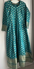Indian Anarkali Green Gold Dress Wedding Party Eid Diwali Gown Size L/XL