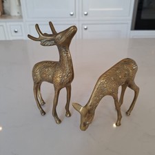 Vintage brass Pair of Deer Figurines Vintage Stag and, Doe Statues Christmas