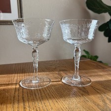 Antique Seneca 190-21 Wheel Cut Etched Champagne Sherbet Glasses Art Nouveau