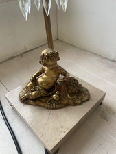 Antique Cherub Putti Solid Brass & Marble Base Crystal Lamp 19th Century Ormolu