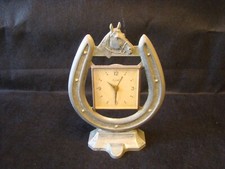 Coral Mantel or Desk Clock with Horse Head & Horseshoe Possibly 1950's Equine 