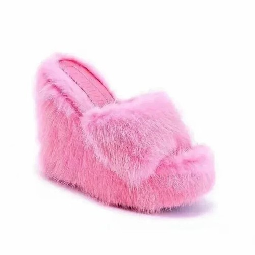 New fur slippers women - new, wedge