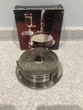 Elegant Vintage Silver Plated 7 Piece Coaster Set  Storage Bottle Coaster in box