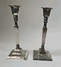 small vintage pair of silver plate or chrome candlesticks - Made in England