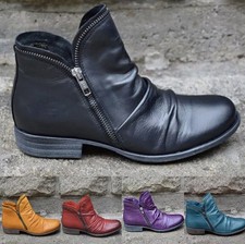 UK Women Shoes Size Ankle Boots Ladies Flat Heel Zipper Comfy Round Toe Booties!