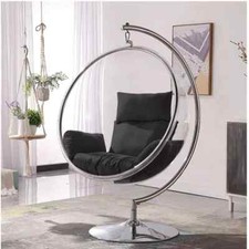 Retro Hanging Bubble Chair Dark Grey Cushions Floating Acrylic Egg Seat